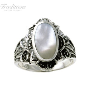 Rhodium-Plated Sterling Silver Mother-of-Pearl Ring