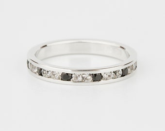Jet black & alternating clear channel set Swarovski crystal ring - stacking ring - wedding band - handmade engagement ring
