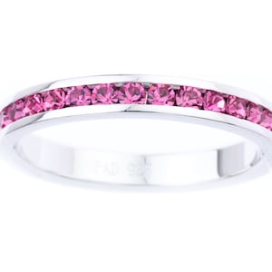Anello impilabile Eternity con pietra portafortuna in cristallo Swarovski in argento sterling - Fede nuziale - Anello di fidanzamento