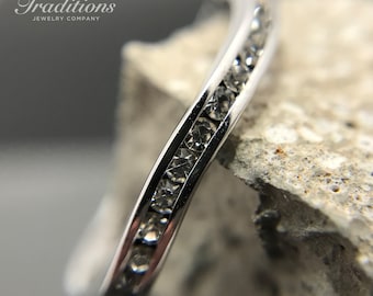 Sterling Silver Diamond Swarovski April Birthstone Stackable Wave Ring - stacking ring - wedding band - handmade engagement ring