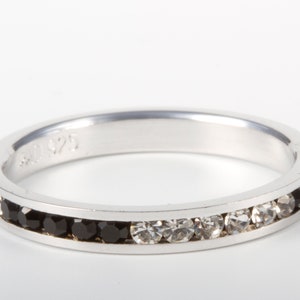 Sterling Silver Jet black & clear channel set Eternity Ring - stacking ring - wedding band - handmade engagement ring