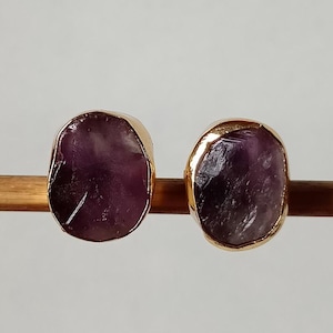 Natural Raw Amethyst Stud Earrings, Purple Amethyst Drop Earrings, February Birthstones, Gift for Teen Girls, Raw Crystal Amethyst Earrings