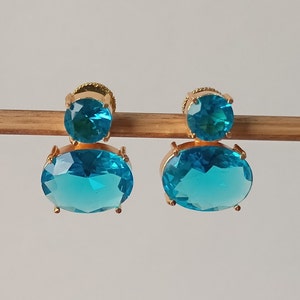 Blue Topaz Earrings, November Birthstone Earrings, Topaz and Gold Earring, 18K Gold Plated Earrings, Blue Topaz Lab Gemstone Earrings