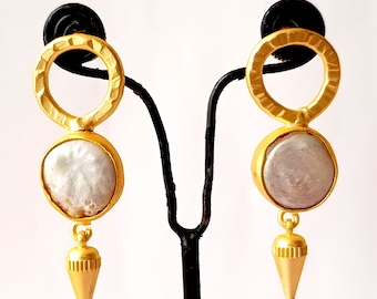 18K Gold Plated Freshwater Pearl Earrings, Dangle Drop Jewelry