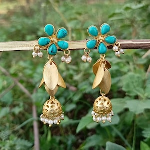 Turquoise Earring, 18k Gold Plated Earring, Wedding Fashion Jewelry, Antique Jewelry, Dangle Earring, Attractive Jewelry, Artisan Jewelry