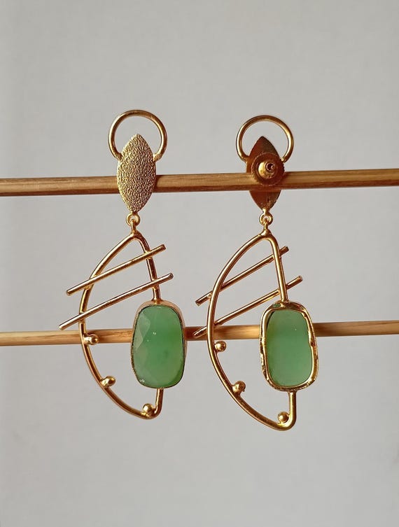 Green Onyx Earrings, Green Dangle, Onyx Earrings, Rectangle