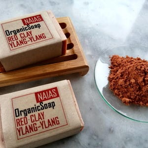 Handcrafted soap natural and organic, Bar soap for face and body, Cold processed soap with Red clay and Ylang ylang