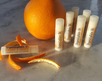 Organic Lip Balm, Natural Lip Balm, Lip Care Balm nourishing and protective with Carrot Seed Oil and Orange scent, Lip Balm Sunblock SPF10