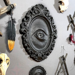 Oval Eye Sculpture Art Black Gothic Wall Decor / Witchy Wall Art Goth Home Decor/ Spooky Weird Occult Oddity