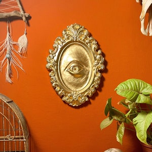 Ornate Gold Eye Sculpture Art / Witchy Boho Decor / Weird Stuff / Occult Wall Art / Memento Mori Oddity