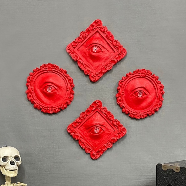 Eye Sculpture Art Vampire Red / Witchy Goth Decor / Memento Mori Occult Decor / Weird Creepy Gothic Gallery Wall Accent