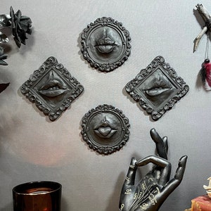 Lip Sculpture Wall Art Black Gothic Decor / Witchy Goth Dark Decor / Creepy Mouth Weird Occult Decor / Halloween Decor / Lip Art