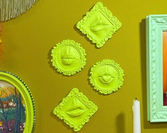Lip Sculpture Wall Art Lime Green Decor / Eclectic Mouth Art Funky Eccentric Decor / Wall Hanging Lips