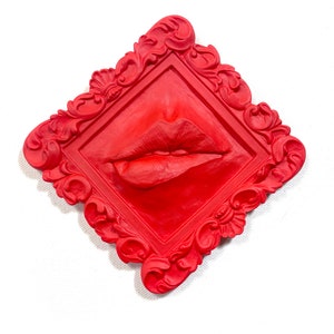 Red Lips Sculpture Wall Art Decor / Eclectic Mouth Art Funky Eccentric Decor / Wall Hanging Lips Bite