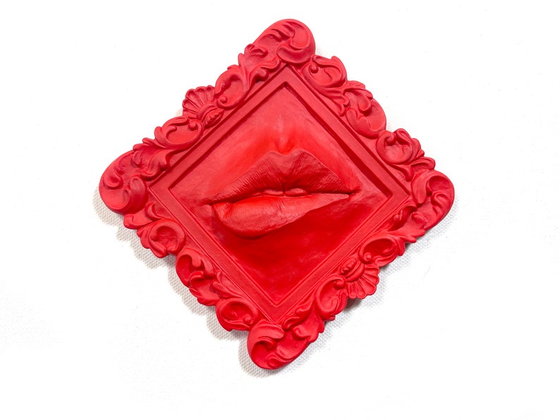 Red Lips Sculpture Wall Art Decor / Eclectic Mouth Art Funky Eccentric Decor / Wall Hanging Lips Bite