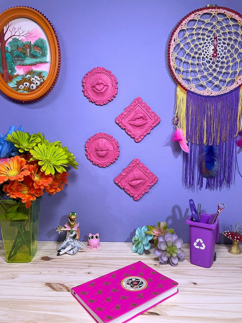 Lip Sculpture Wall Art Hot Pink Decor / Eclectic Mouth Art Funky Eccentric Decor / Wall Hanging Lips