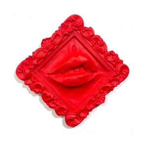 Red Lips Sculpture Wall Art Decor / Eclectic Mouth Art Funky Eccentric Decor / Wall Hanging Lips Snarl