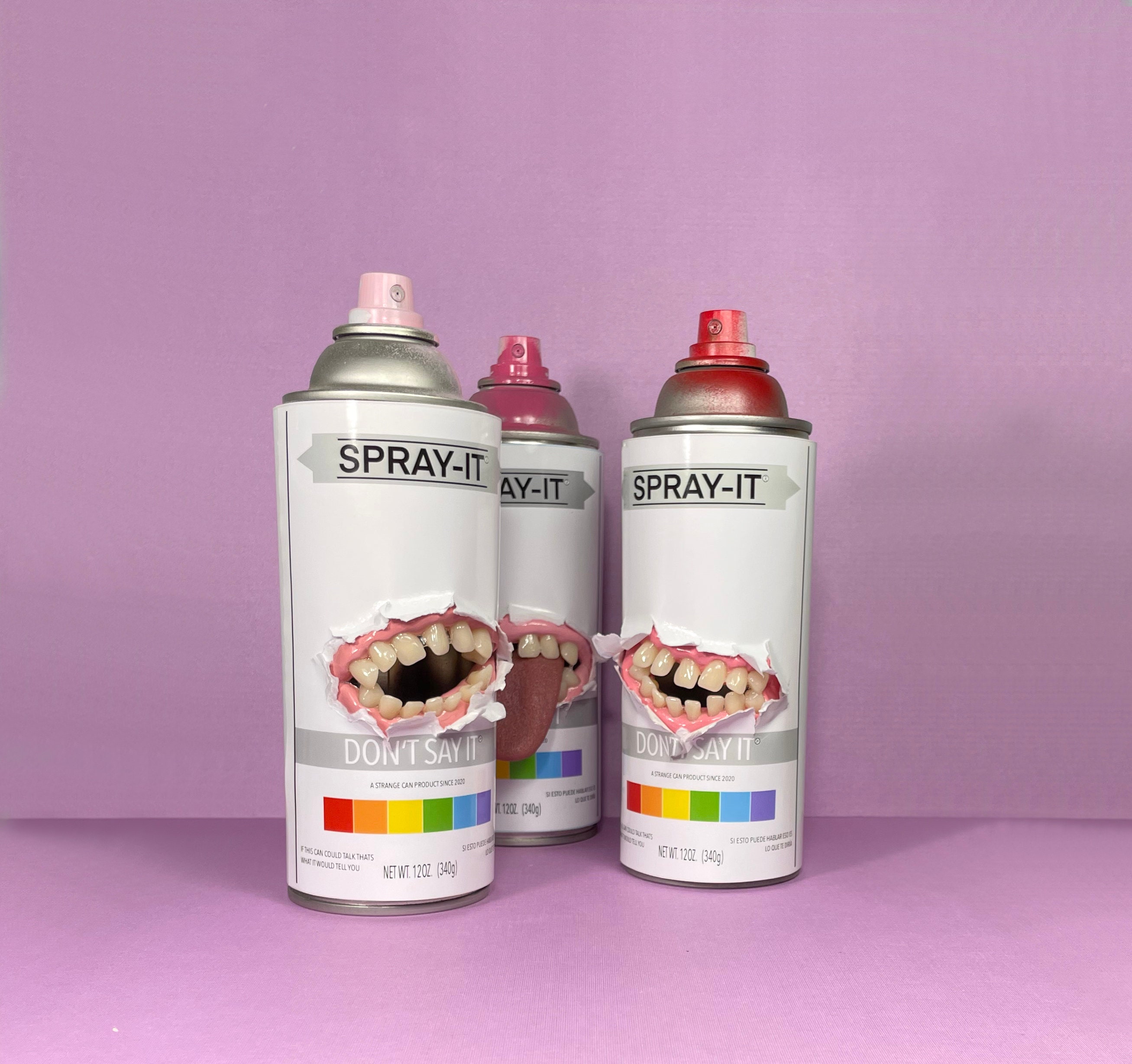 Can of Teeth - Spray IT - contained laughter, hilarious mouth art, recycled multimedia weird stuff, funny creepy gift, bite me paint