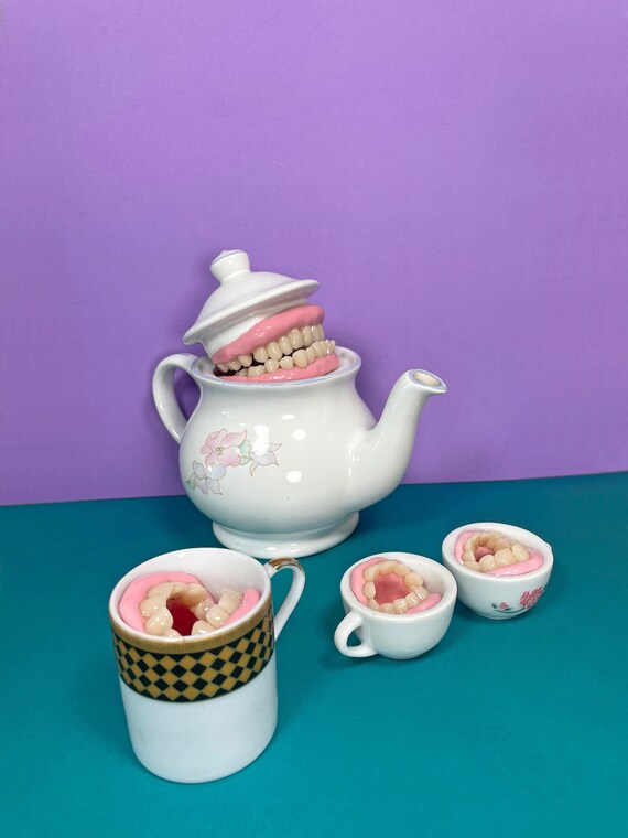 Tea Set Mouth Art Strange Tea Party Decor Recycled Weird Etsy