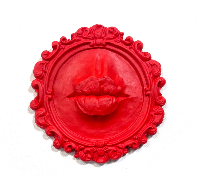 Red Lips Sculpture Wall Art Decor / Eclectic Mouth Art Funky Eccentric Decor / Wall Hanging Lips Kiss