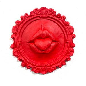 Red Lips Sculpture Wall Art Decor / Eclectic Mouth Art Funky Eccentric Decor / Wall Hanging Lips Tongue