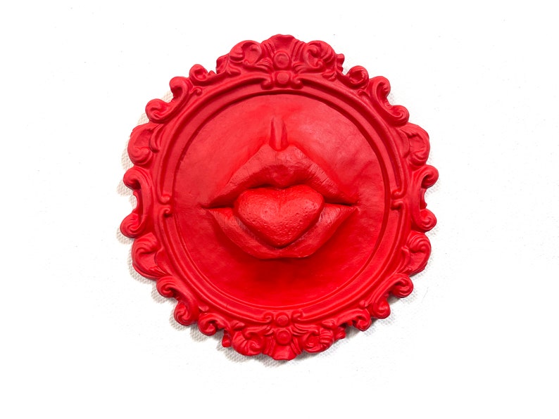 Red Lips Sculpture Wall Art Decor / Eclectic Mouth Art Funky Eccentric Decor / Wall Hanging Lips Tongue