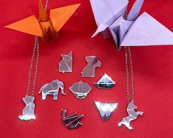 Colgantes de origami de plata Arte japonés gato zorro elefante cisne