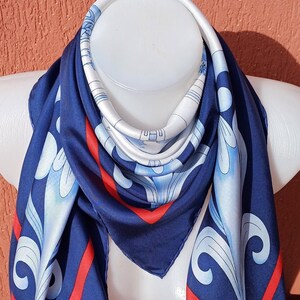 Malfroy Vintage Silk Scarf: Made in France, Navy Blue Floral (35x34")