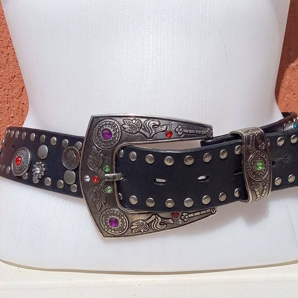 Pepe Jeans vintage Studded Women waist black leather belt .