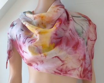 Hand dyed Vintage Artist OOAK  Lightweight square silk scarf. Handmade TIE DYE sheer silk scarf. Gift for her. 34 x 35 inch