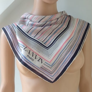 LANVIN Paris Vintage Silk Scarf.Geometric, striped Silk neckerchief. 23 x 22 inch
