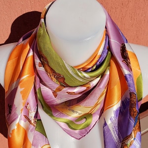Foulard en soie AC Canova. Foulard en soie de cheval vintage. Foulard transparent à rayures. 33 pouces