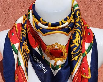 Louis Feraud vintage シルクスカーフ Vintage Louis Feraud Stripe Silk Scarf, Vintage Scarf Carre
