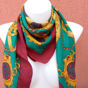 Vintage Baroque Equestrian Silk Scarf - Made in Italy (34x33&quot;)