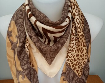Vintage Roccobarocco Silk Scarf: Embossed Animal Print (33 X