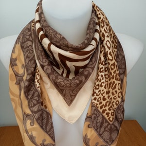 Vintage Roccobarocco silk scarf. Animal print embossed silk scarf.33 x 35 "