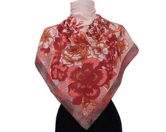 Floral Summer scarf. Head wrap,covering. Large square Cotton scarf.Gift for her. Unused with Tags 32 "