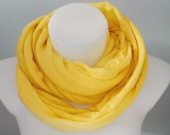 Loop knitted round light yellow scarf snood 67x 200 cm / 26 x 79 "