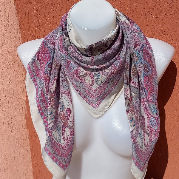 Vintage Designer Altea silk scarf Made in Italy, Birds& Paisley design silk scarf  32 x 33.5" /82 x 85 cm
