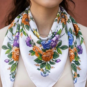 Pavlov Posad Floral Cotton Square Scarf, Russian Scarf (32'')