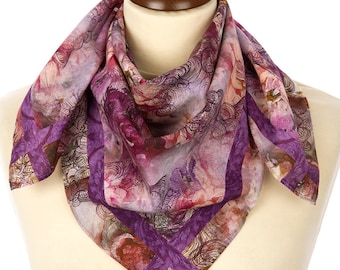 Floral scarf . Abstract scarf. Purple scarf. Large square scarf.Cotton scarf women. Hair scarf. Cotton bandana. Women gift.