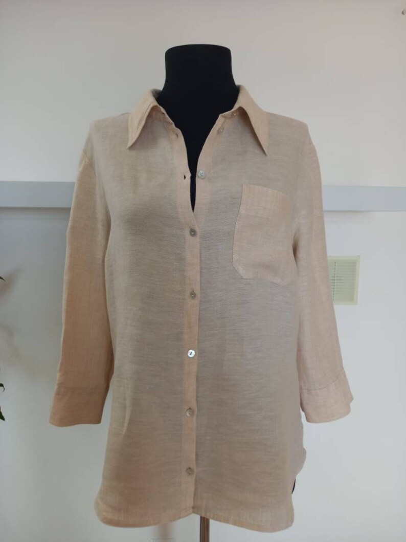 Vintage Linen Blouse Women Linen Top Cream Linen Duster