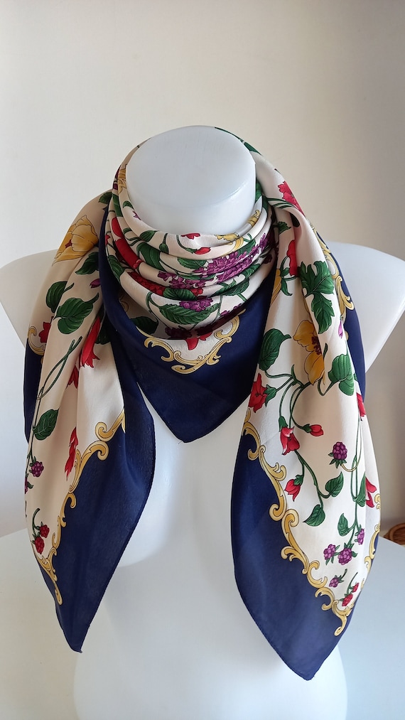 Vintage Codello Floral design square silk scarf. … - image 1