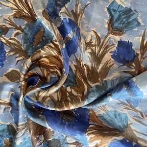 Vintage blue Floral Botanical retro square Silk Scarf.76 x 76 cm / 30 x 30&quot;