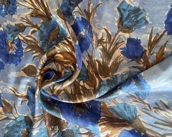 Vintage blue Floral Botanical retro square Silk Scarf.76 x 76 cm / 30 x 30"