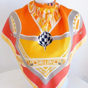 Vintage French Silk Scarf: Orange Geometric Print, 34x35" image 1