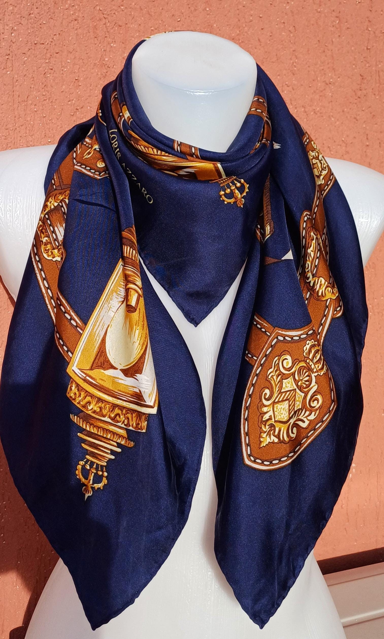 Loris Azzaro Paris Vintage Silk Scarf. Equestrian Design Scarf .33