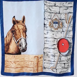 Horse silk scarf. Retro silk scarf.27&quot;