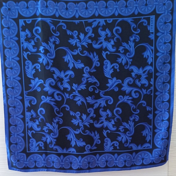 Vintage Jaeger Silk Scarf . Blue& Black Logo Silk… - image 2