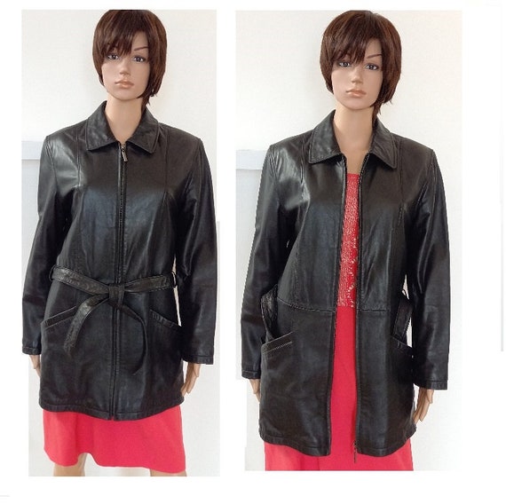 Black Leather Blazer /Vintage Woman Blazer/ Design